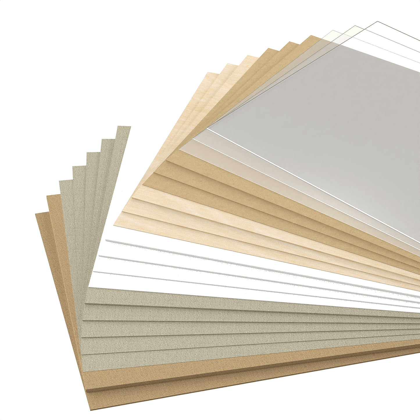 Material swatch fan with light sheet materials from the model building bundle