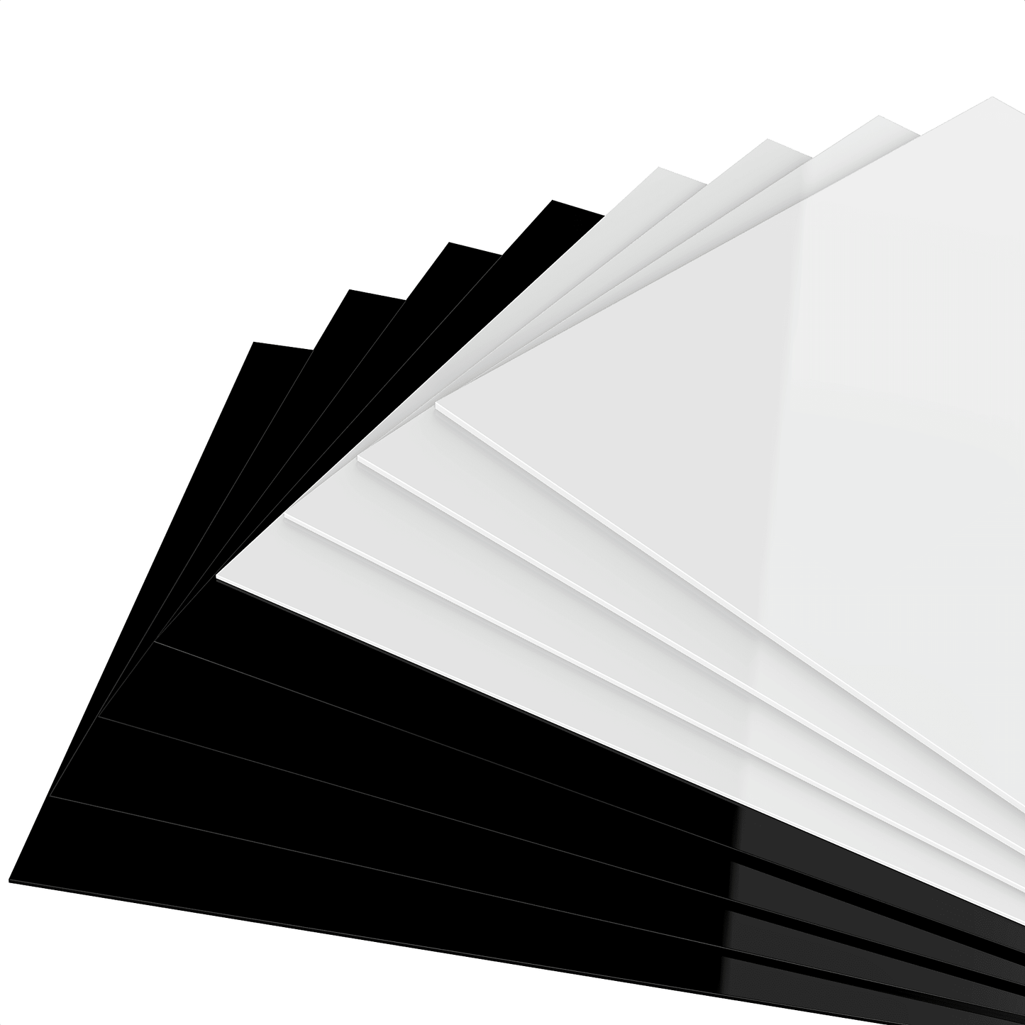 Material swatch fan with black and white acrylic sheets
