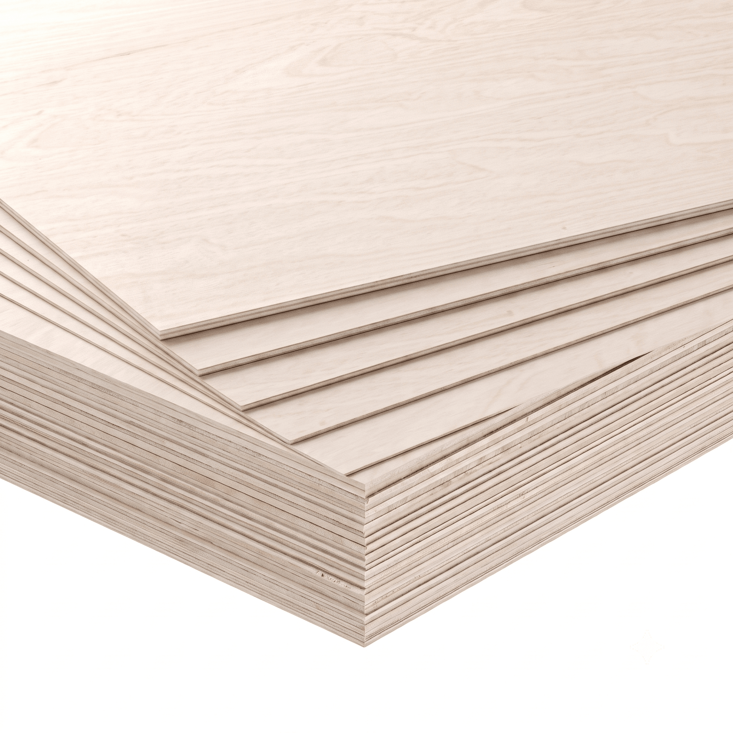 Stacked sheets of birch plywood from the material bundle