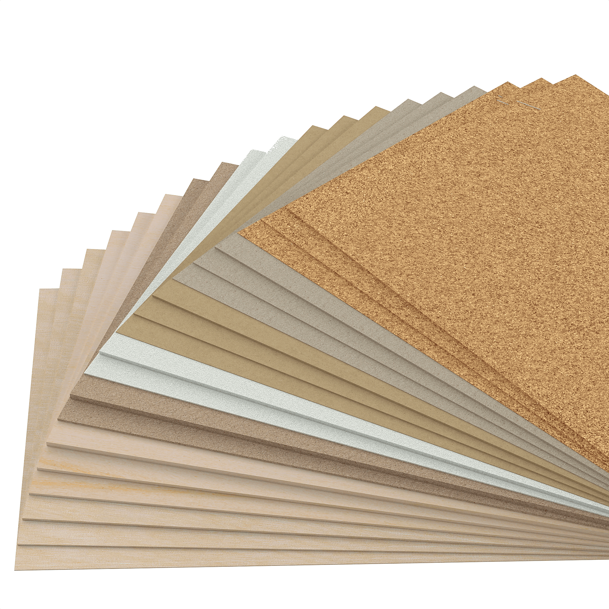 Material swatch fan with wood, cardboard and sheet material from the bestseller bundle for diode lasers