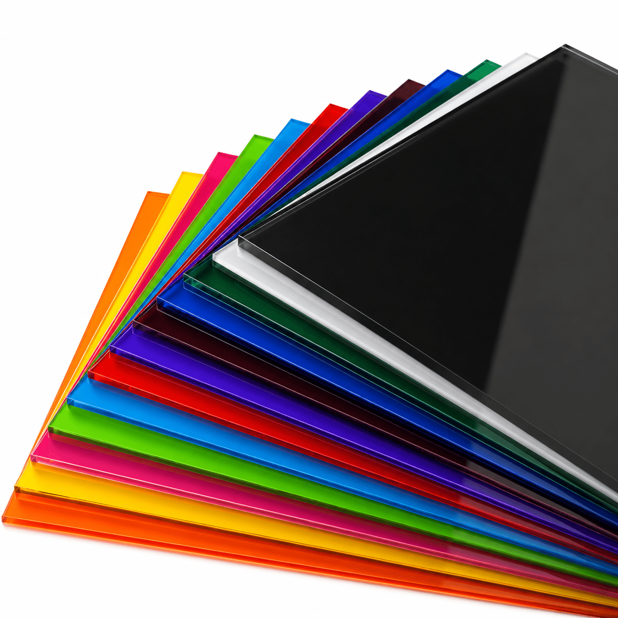 Material swatch fan with colored acrylic in bright colors