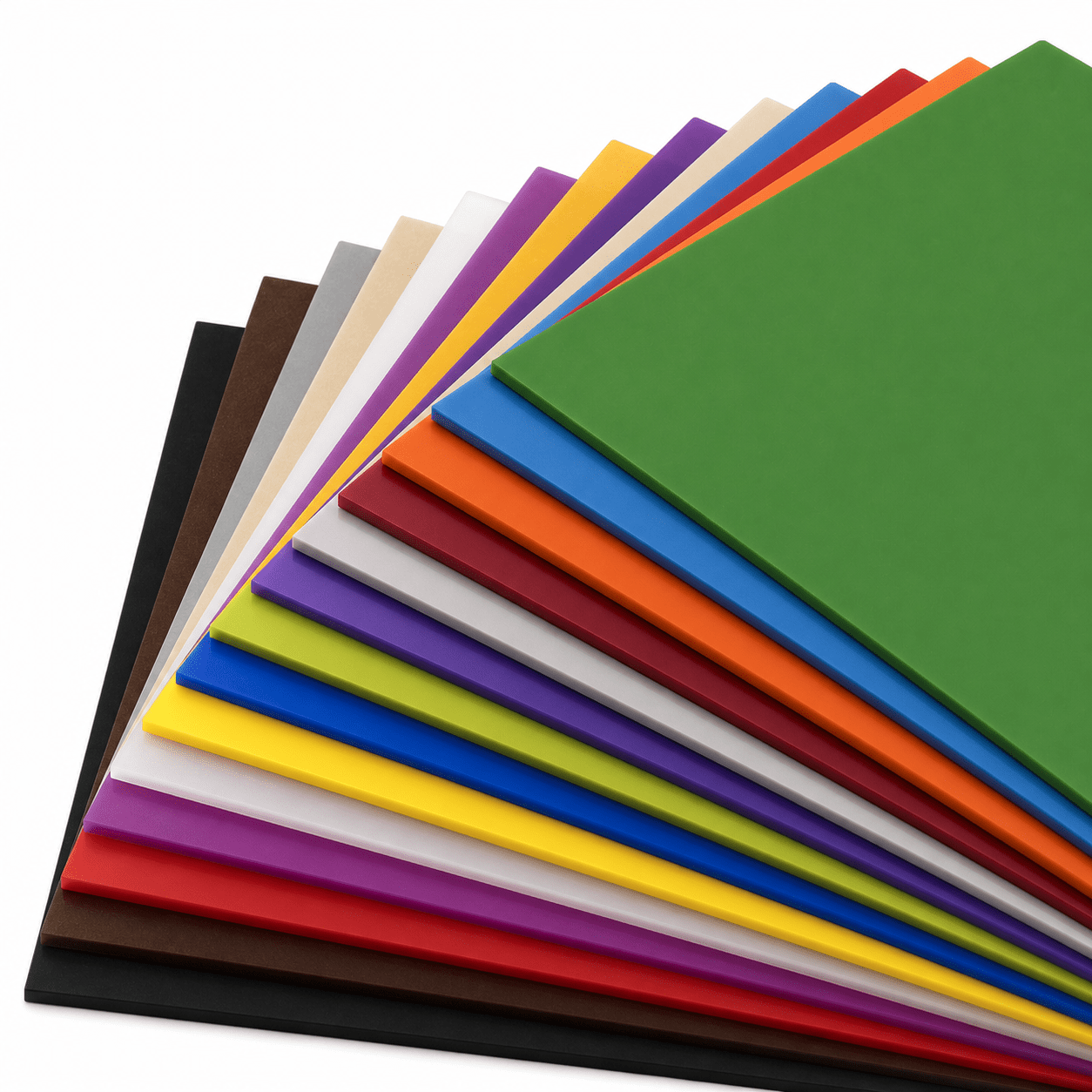Material swatch fan with matt acrylic in different colors