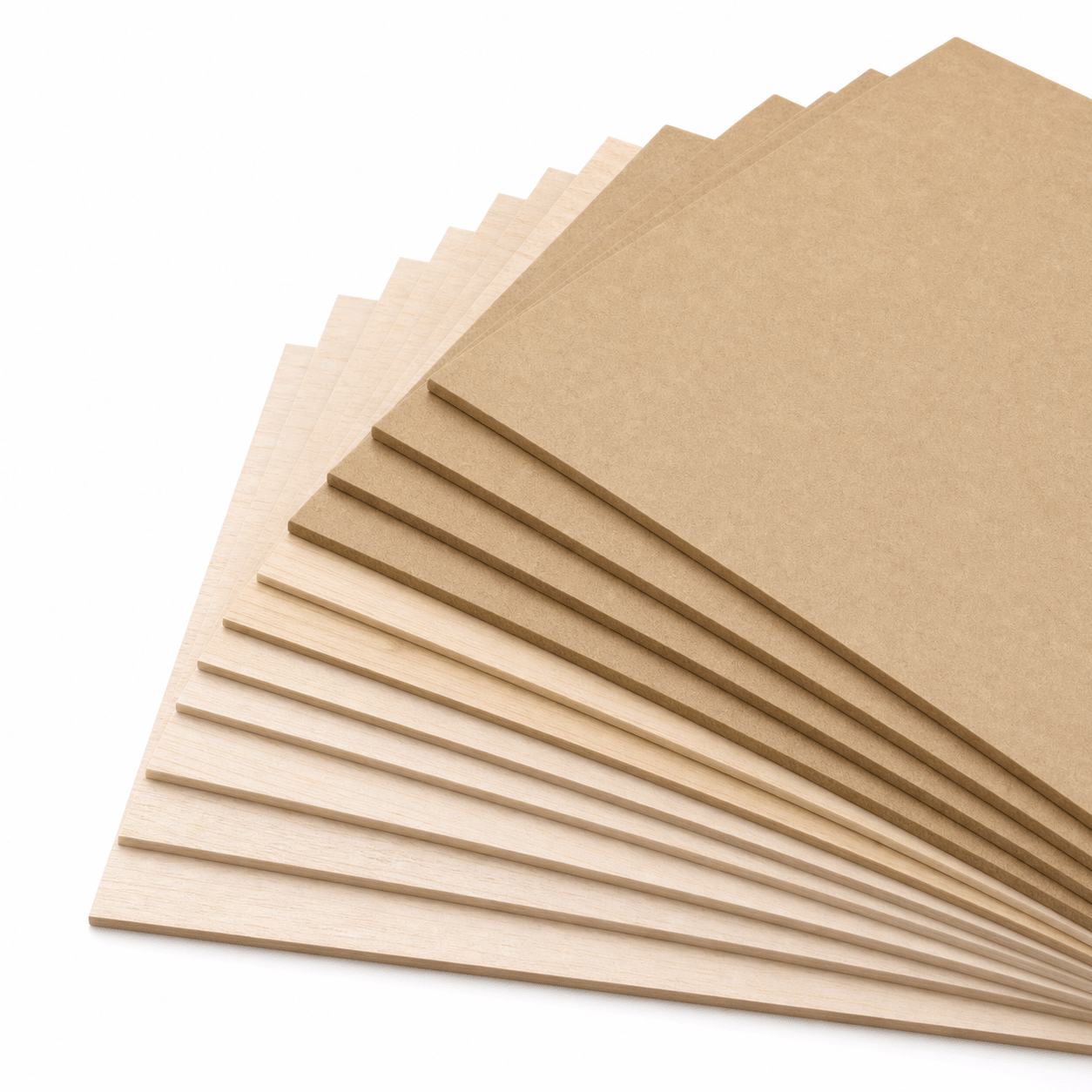 Material swatch fan with popular wood types and panel thicknesses