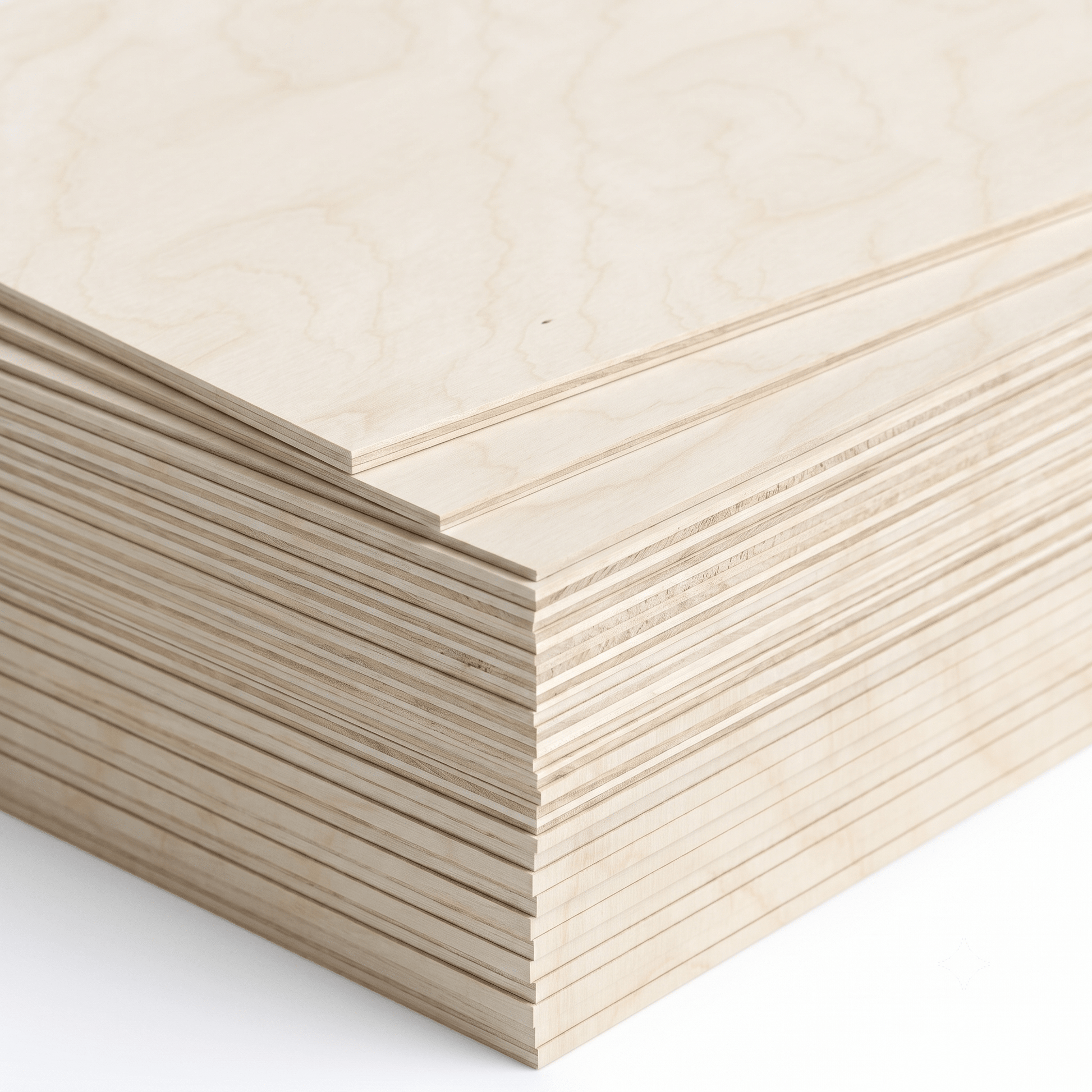 Stacked sheets of poplar plywood from the material bundle