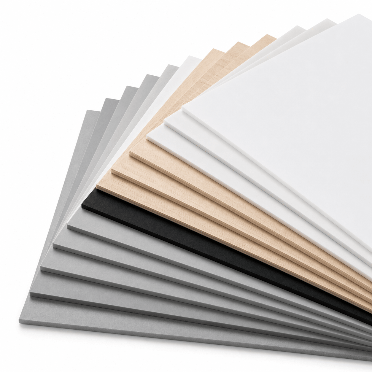 Material swatch fan with sheet materials from the technical materials material bundle