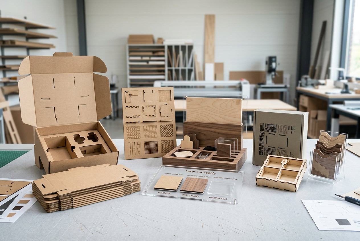 Presentation models and packaging made of cardboard on a table