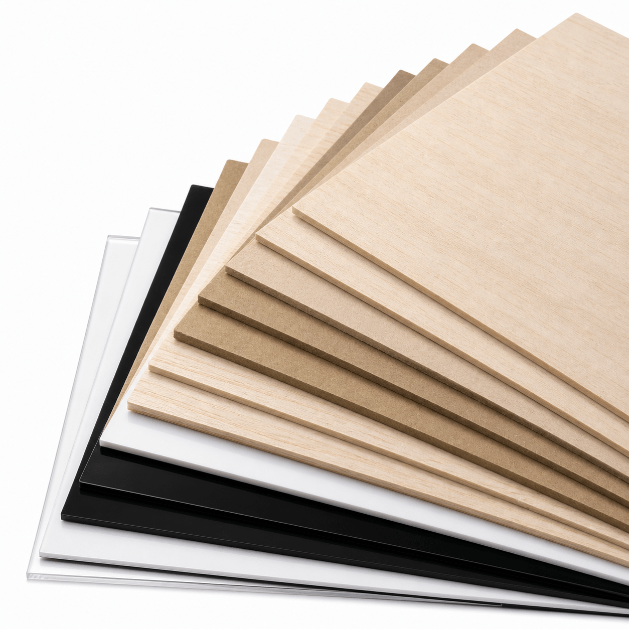Material swatch fan with MDF, wood and acrylic from the workshop bundle