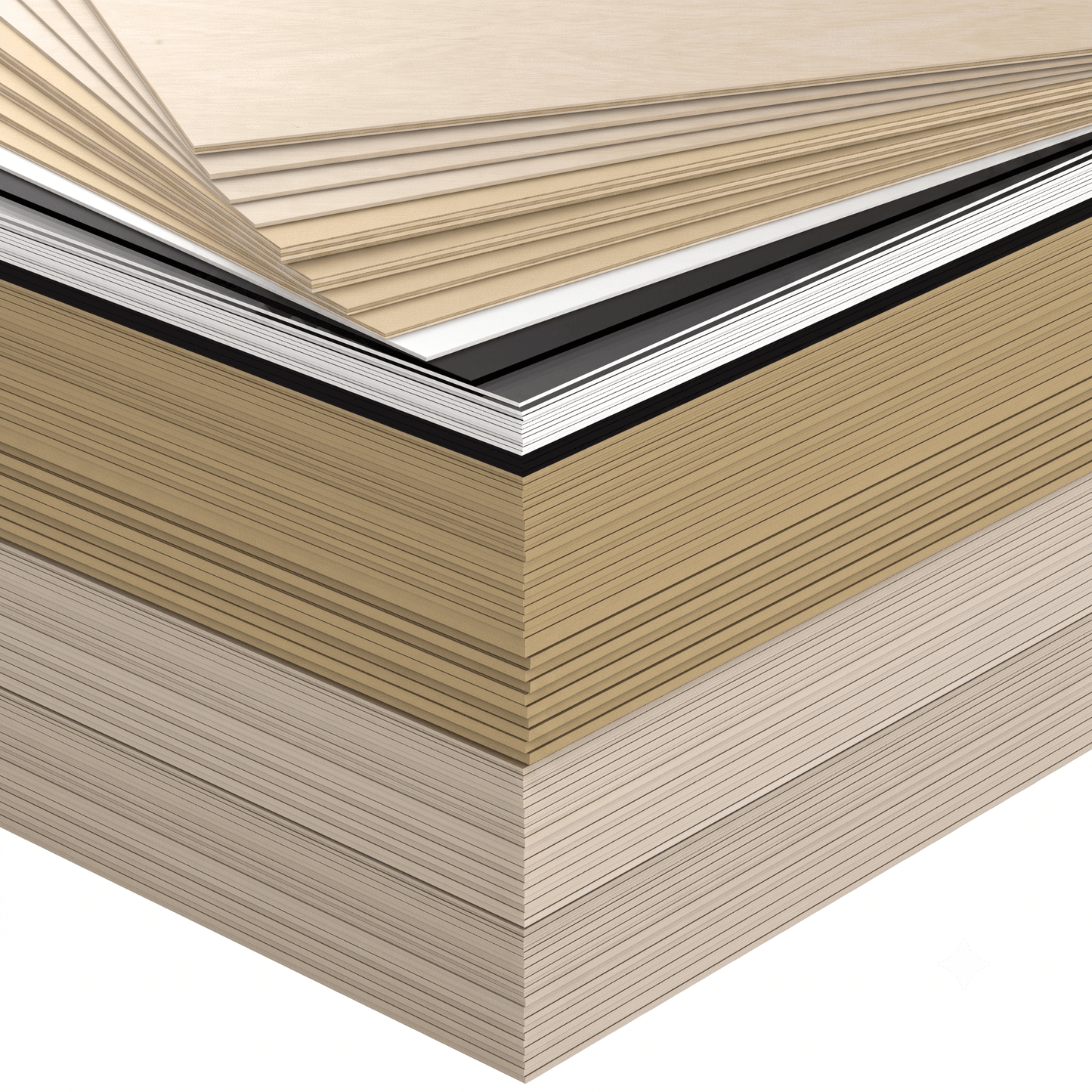 Stacked workshop materials of wood, MDF and acrylic from the XL bundle