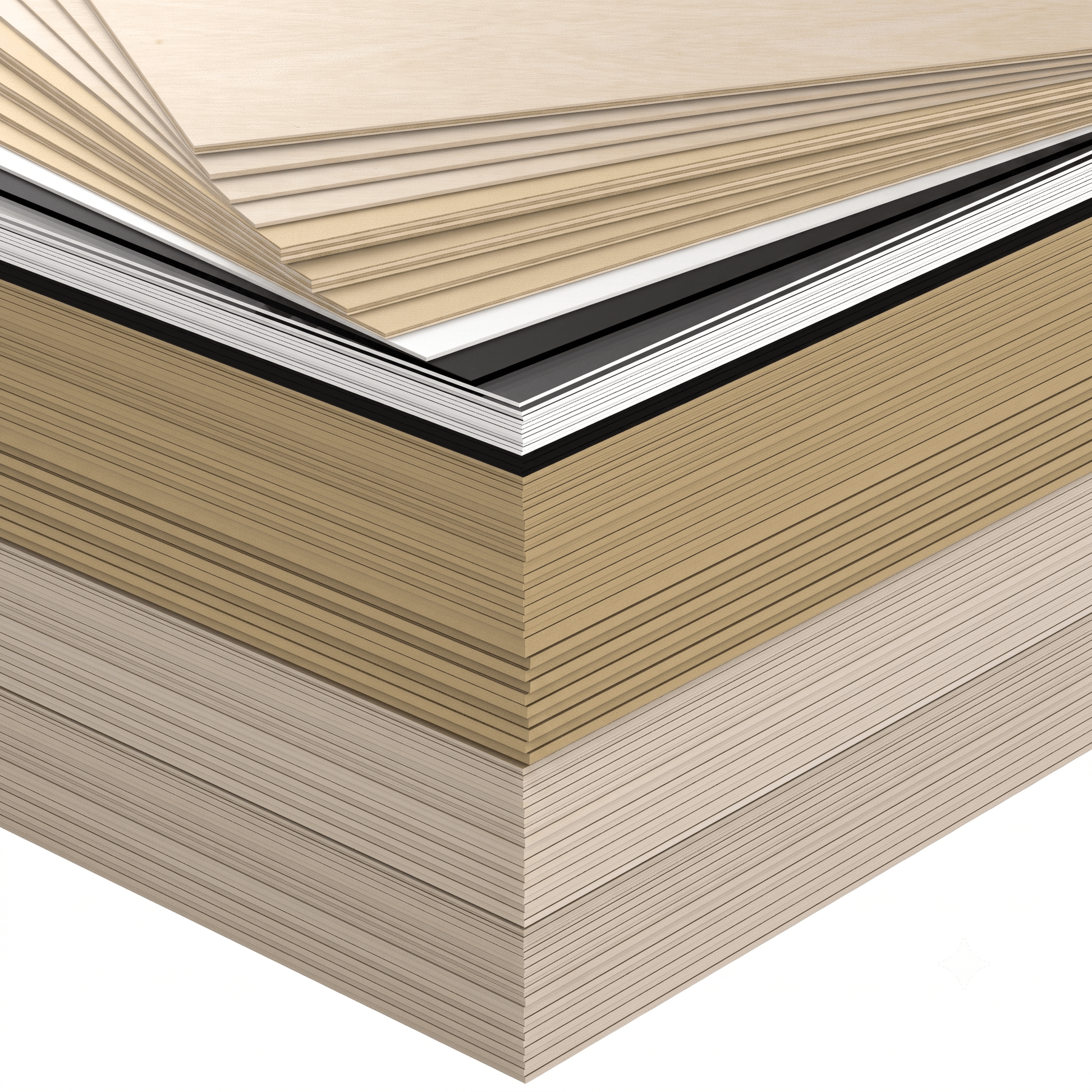 Stacked workshop materials of wood, MDF and acrylic from the XL bundle