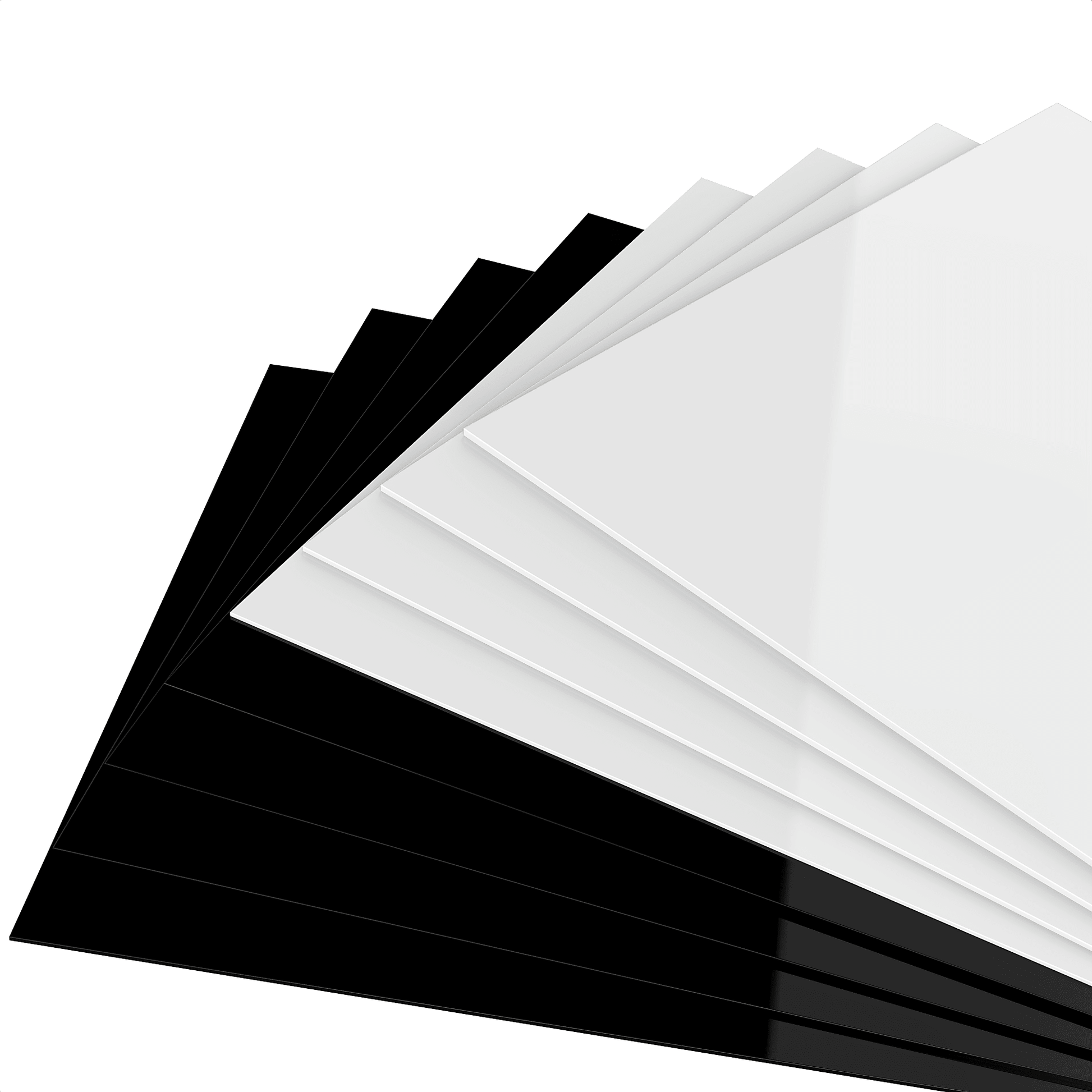 Material swatch fan with black and white acrylic sheets
